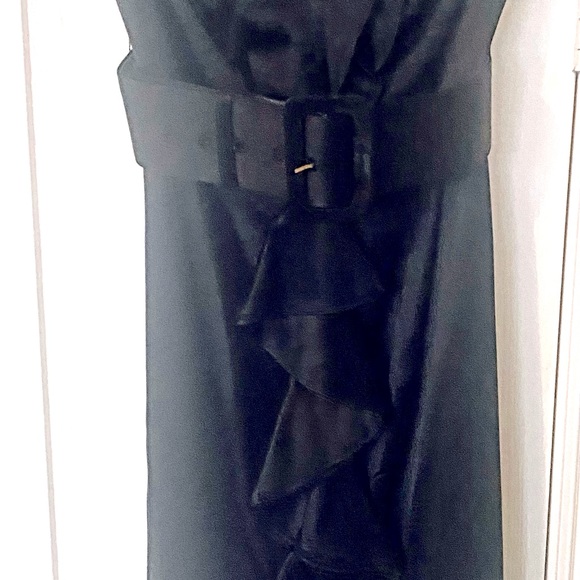 Black, strapless, dress, belted waist with ruffle. - Picture 3 of 4
